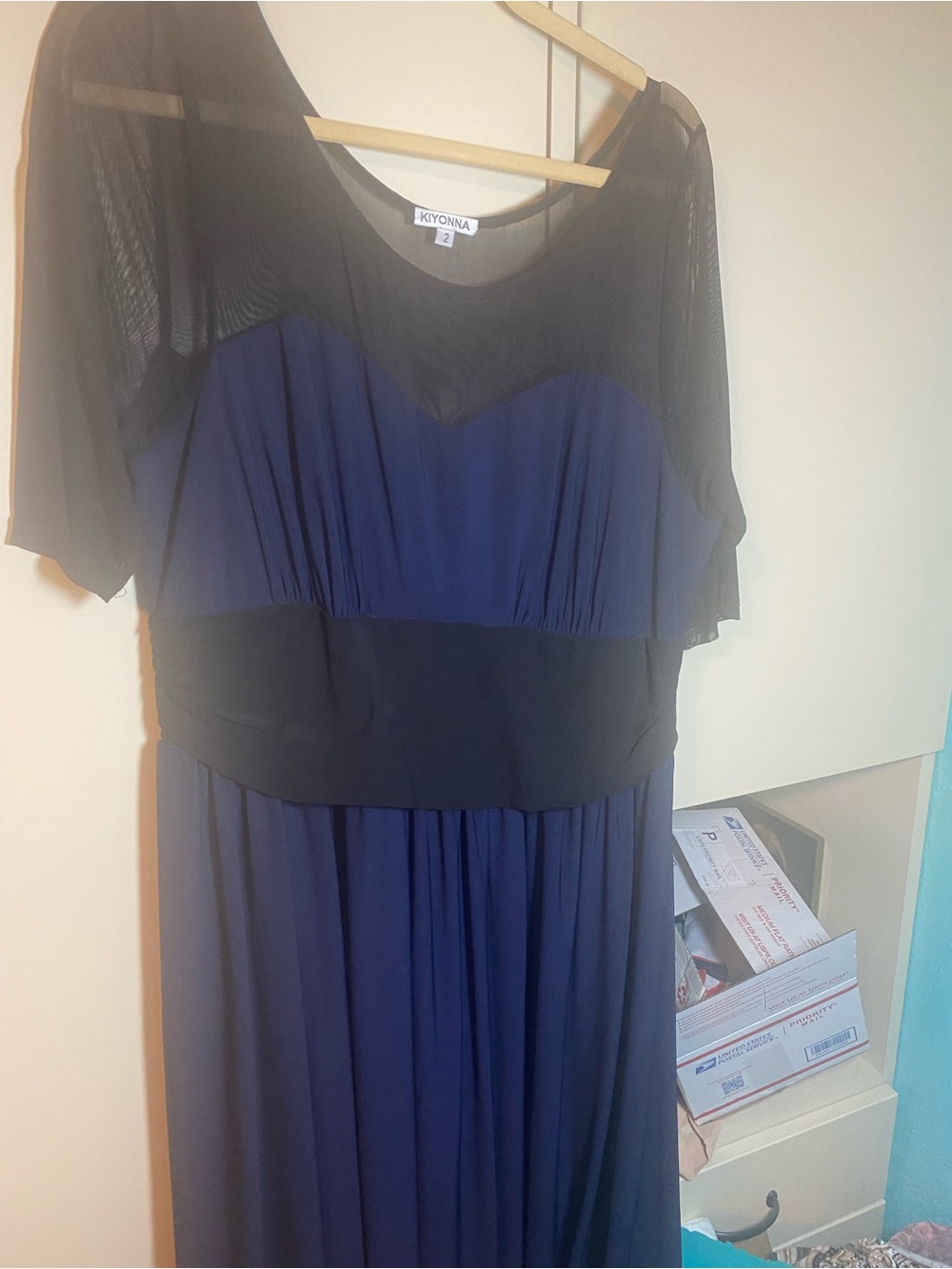 Kiyonna Navy Maxi Dress with Black Mesh Yoke
